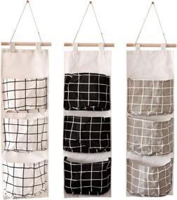 img 4 attached to Bivisen Waterproof Over The Door Closet Organizer Linen Fabric Hanging Pocket 🗄️ Organizer with 3 Pockets - Set of 3 (Black, White, Gray) for Bedroom, Bathroom