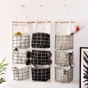 img 1 attached to Bivisen Waterproof Over The Door Closet Organizer Linen Fabric Hanging Pocket 🗄️ Organizer with 3 Pockets - Set of 3 (Black, White, Gray) for Bedroom, Bathroom