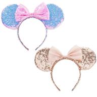 🎀 sparkly mouse ears headband for girls - sequin mouse ears headband, ideal for cosplay, glitter party, princess decoration, birthday celebration - beautiful hair accessory with cute bow (purple & gold) logo