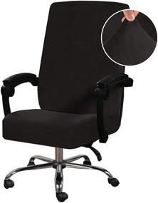 img 4 attached to Stretchable Velvet Chair Covers for Home Office - Mid-High Back Universal Executive Boss/Gaming Chairs - Removable & Washable - Black