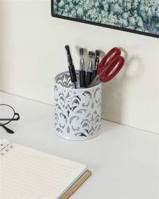 img 1 attached to 📦 Efficient Desk Organizer: EasyPAG 2 Pcs 3-1/4 inch Dia x 3-3/4 inch High Round Floral Pen Holder in White