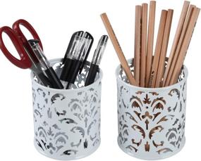 img 3 attached to 📦 Efficient Desk Organizer: EasyPAG 2 Pcs 3-1/4 inch Dia x 3-3/4 inch High Round Floral Pen Holder in White