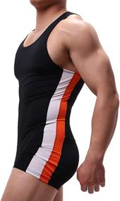 img 3 attached to 👕 Versatile Men's Athleisure Bodysuit: Sports Gym Supporter, Undershirt, Boxer Shorts, Wrestling Singlet, Jumpsuit, and Leotard in One!