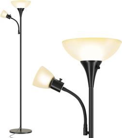 img 2 attached to 🔦 Otdair Floor Lamp with Glass Lampshade: A Stylish and Functional Standing Lamp for Living Room, Bedroom, Office, and Reading, featuring 9W LED Torchiere and 4W Adjustable Reading Lamp, in Sleek Black Design