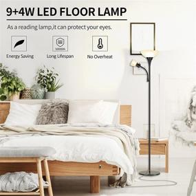 img 1 attached to 🔦 Otdair Floor Lamp with Glass Lampshade: A Stylish and Functional Standing Lamp for Living Room, Bedroom, Office, and Reading, featuring 9W LED Torchiere and 4W Adjustable Reading Lamp, in Sleek Black Design