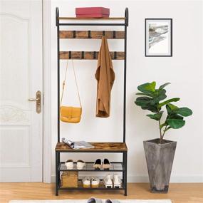 img 3 attached to 🔨 HOOBRO Industrial Hall Tree: Coat Rack Shoe Bench with Storage Shelf, Entryway Hooks - 4 in 1 Design, Metal Frame, Rustic Brown Accent Furniture - Easy Assembly BF13MT01