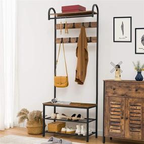 img 1 attached to 🔨 HOOBRO Industrial Hall Tree: Coat Rack Shoe Bench with Storage Shelf, Entryway Hooks - 4 in 1 Design, Metal Frame, Rustic Brown Accent Furniture - Easy Assembly BF13MT01