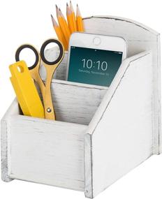img 3 attached to Vintage White Wood Remote Control Storage Caddy & Media Organizer Rack by MyGift