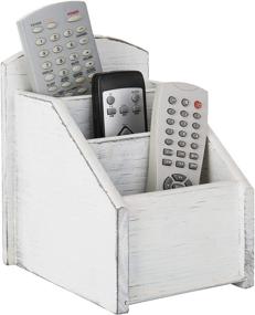 img 4 attached to Vintage White Wood Remote Control Storage Caddy & Media Organizer Rack by MyGift