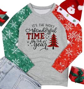 img 3 attached to Merry Christmas Sweartshirt for Women: Xmas Buffalo Plaid Tree Color Block Christmas Snowflake Print Long Sleeve Top T-Shirt - Festive Winter Fashion at its Best!