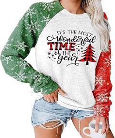 img 4 attached to Merry Christmas Sweartshirt for Women: Xmas Buffalo Plaid Tree Color Block Christmas Snowflake Print Long Sleeve Top T-Shirt - Festive Winter Fashion at its Best!