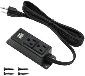 img 4 attached to Удобная настенная розетка с USB-портами и плоским штекером - 2 розетки, 2 USB, удлинитель 6,56 фута для настольных ПК, столов, конференций, шкафов и верстаков.