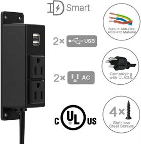 img 2 attached to Удобная настенная розетка с USB-портами и плоским штекером - 2 розетки, 2 USB, удлинитель 6,56 фута для настольных ПК, столов, конференций, шкафов и верстаков.