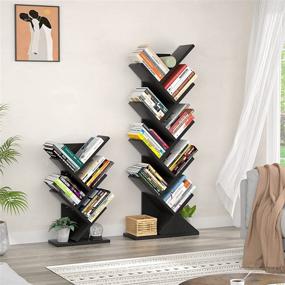 img 1 attached to 📚 Topfurny 9-Tier Rustic Brown Tree Bookshelf - Retro Wood Storage Rack for CDs/Movies/Books, Anti-Fall Utility Organizer Shelves for Living Room, Bedroom, Home Office - Black