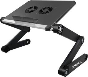 img 4 attached to 🖥️ Портативный столик PrimeComfort Ergonomic Laptop Table Desk Stand: Складной поднос для ноутбука на коленях, для использования в кровати или на диване с вентиляторами USB - Полностью регулируемая высота и угол наклона для работы дома или в путешествии (Чёрный)