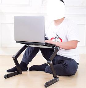 img 2 attached to 🖥️ Портативный столик PrimeComfort Ergonomic Laptop Table Desk Stand: Складной поднос для ноутбука на коленях, для использования в кровати или на диване с вентиляторами USB - Полностью регулируемая высота и угол наклона для работы дома или в путешествии (Чёрный)