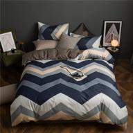 navy blue chevron duvet covers king size - handontime cotton blue blush white pieced geometric pattern bedding set, reversible striped comforter covers with 1 modern simple duvet cover and 2 pillowcases - ideal for boys logo