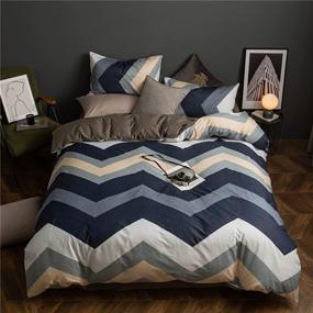 img 4 attached to Navy Blue Chevron Duvet Covers King Size - HandOnTime Cotton Blue Blush White Pieced Geometric Pattern Bedding Set, Reversible Striped Comforter Covers with 1 Modern Simple Duvet Cover and 2 Pillowcases - Ideal for Boys