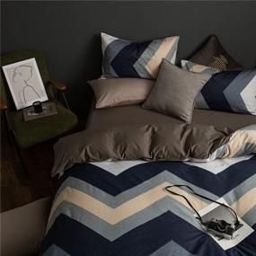 img 3 attached to Navy Blue Chevron Duvet Covers King Size - HandOnTime Cotton Blue Blush White Pieced Geometric Pattern Bedding Set, Reversible Striped Comforter Covers with 1 Modern Simple Duvet Cover and 2 Pillowcases - Ideal for Boys