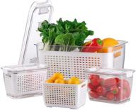 🍎 belibuy fruit containers for fridge, 3 pack vegetable fruit storage: fresh produce saver - bpa free with strainers and vents, white логотип