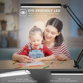 img 2 attached to 💡 AXUF LED Desk Lamp: Dimmable Swing Arm Architect Lamp with Clamp - Eye-Caring Light, 3 Color Modes & 10 Brightness Levels - Memory Function, Black
