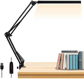 img 4 attached to 💡 AXUF LED Desk Lamp: Dimmable Swing Arm Architect Lamp with Clamp - Eye-Caring Light, 3 Color Modes & 10 Brightness Levels - Memory Function, Black