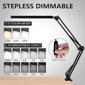 img 3 attached to 💡 AXUF LED Desk Lamp: Dimmable Swing Arm Architect Lamp with Clamp - Eye-Caring Light, 3 Color Modes & 10 Brightness Levels - Memory Function, Black