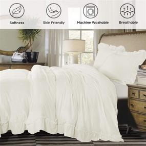 img 3 attached to 🛏️ Jana's HIGI Shabby Chic Queen Ruffle Duvet Cover Set: Handmade Rustic Ruffle, Easy Fit & Care, Romantic Country Style - 100% Cotton-Feel Washed Microfiber