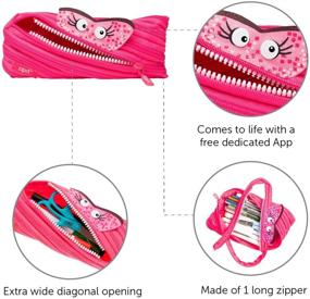 img 2 attached to Kid's Cute Talking Monstar Pencil Case - Holds 30 Pens, Made of a Single Zipper in Pink