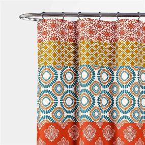img 2 attached to 🚿 Lush Decor 16T000209 Bohemian Striped Shower Curtain, Vibrant Turquoise and Orange, 72" x 72