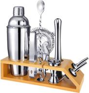 🍸 cocktail shaker set bartender kit: 10-piece premium stainless steel martini shaker set with bamboo stand - enhance your mixing experience with the 25 oz shaker! logo