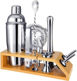 img 4 attached to 🍸 Cocktail Shaker Set Bartender Kit: 10-Piece Premium Stainless Steel Martini Shaker Set with Bamboo Stand - Enhance Your Mixing Experience with the 25 oz Shaker!