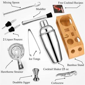 img 3 attached to 🍸 Cocktail Shaker Set Bartender Kit: 10-Piece Premium Stainless Steel Martini Shaker Set with Bamboo Stand - Enhance Your Mixing Experience with the 25 oz Shaker!