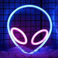 👽 alien neon signs lights - battery/usb operated blue led neon signs for wall decor - neon night lights for bedroom, valentine's day, christmas, living room - ideal for kids room, teen room (a-blue/pink) логотип