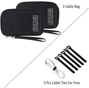 img 3 attached to 🔌 Cable Organizer Bag | 2 Pack Travel Cord Storage Pouch for Small Electronics Accessories | Tech Cord Organizer with 5pcs Cable Ties | Ideal for Cables, Chargers, Phones, USBs, SD Cards | (Black+Black)