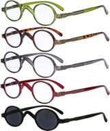 👓 eyekepper spring temple vintage mini small oval round reading glasses bundle - includes sunshine readers +2.0 (5-pack) logo