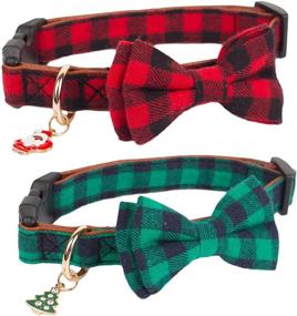 img 3 attached to 🎄 Adjustable Christmas Dog Collar with Removable Bowtie - Classic Plaid Red and Green Pet Collar for Small, Medium, and Large Dogs