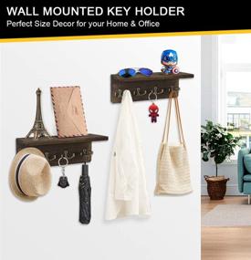 img 1 attached to 🔑 Rustic Floating Key Holder Shelf with Hooks: Wall Mounted Dark Grey Entryway Decor Set includes Succulent Plants & Key Rings