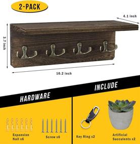 img 3 attached to 🔑 Rustic Floating Key Holder Shelf with Hooks: Wall Mounted Dark Grey Entryway Decor Set includes Succulent Plants & Key Rings