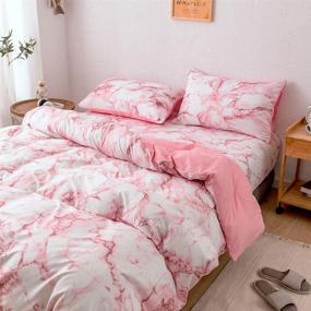 img 2 attached to 🛏️ Soft Queen Duvet Cover Set - Marble Pattern Comforter Cover Pink - Premium Microfiber Printed Bedding Sets 3pcs: 1x Duvet Cover, 2X Pillowcases with Zipper Closure Ties