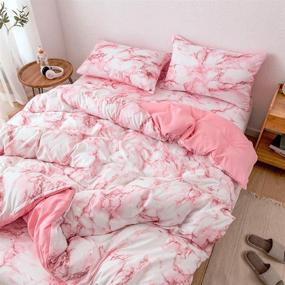 img 4 attached to 🛏️ Soft Queen Duvet Cover Set - Marble Pattern Comforter Cover Pink - Premium Microfiber Printed Bedding Sets 3pcs: 1x Duvet Cover, 2X Pillowcases with Zipper Closure Ties