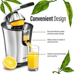 img 2 attached to 🍊 Gourmia EPJ100 Electric Citrus Juicer - Stainless Steel, 10 QT, 160 Watts, Rubber Handle, Cone Lid, Easy Use, One-Size-Fits-All Cone, Easy Storage - 110V