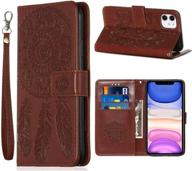 📱 jancalm iphone 11 wallet case: classic pattern, pu leather, wrist strap, card holder, stand feature, brown logo