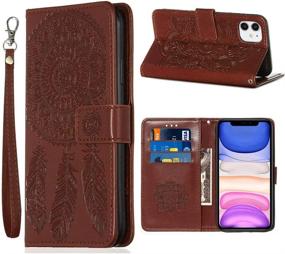 img 4 attached to 📱 JanCalm iPhone 11 Wallet Case: Classic Pattern, PU Leather, Wrist Strap, Card Holder, Stand Feature, Brown