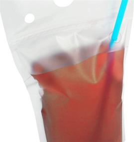 img 3 attached to 🥤 Set of 40 Heavy-Duty Drink Pouches with Straws | Translucent Reclosable Juice Bags for Smoothies, Ice Drinks | CRYSTAL LEMON's Hand-Held Pack