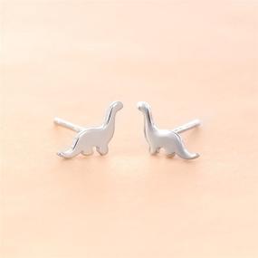 img 3 attached to 🦖 Sterling Silver Dinosaur Stud Earrings - Minimalistic Animal Jewelry for Women