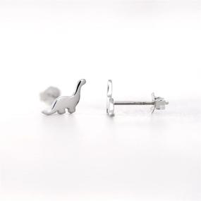 img 2 attached to 🦖 Sterling Silver Dinosaur Stud Earrings - Minimalistic Animal Jewelry for Women