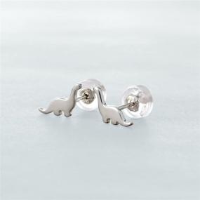 img 1 attached to 🦖 Sterling Silver Dinosaur Stud Earrings - Minimalistic Animal Jewelry for Women