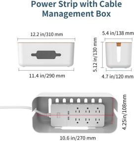 img 2 attached to 💡 Белая настольная розетка с коробкой для управления кабелями, с защитой от скачков напряжения, 6 розеток с USB, 15 А автоматическим выключателем, плоским штекером, удлинителем на 5 футов - идеальная зарядная станция для офиса, домашнего кинотеатра.