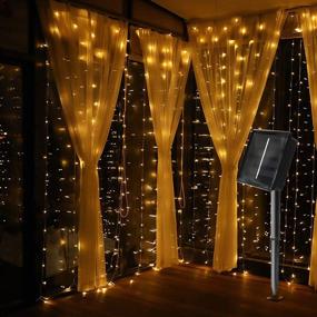 img 2 attached to 🌞 jar-owl Solar Curtain String Lights: Waterproof 9.8FT9.8FT 300 LED, 8 Modes for Home/Garden/Patio, Wedding/Christmas Party - Warm White